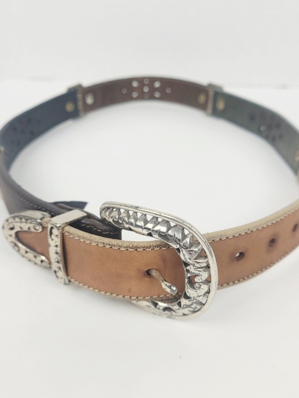 Vtg 1995~Brighton~M 39400~Western Leather Belt~Women's Sz 27/Small~4 Tone Floral